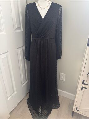 Lauren Ralph Lauren Black Sheer Dot Wrap Maxi Dress
